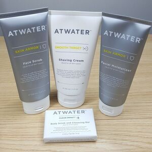 ATWATER Mens Skincare 4 Pc Set Face Scrub Moisturizer Shaving Cream Cleansing